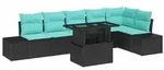 vidaXL Gartensofa-set 7 stk. 6-Sitzanzahl Schwarz und Blau Poly-Rattan