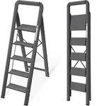 Stufenleiter 5 Stufen klappbar Handlauf Aluminium Schwarz 5 Stufen