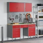 vidaXL 8-tlg. Werkstattschrank-Set mit Stecktafel Rot MDF und Metall