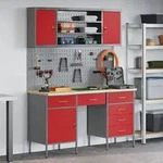 vidaXL 7-teiliges Werkstatt-Schrank- und Pegboard-Set rot aus MDF und Metall