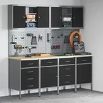 vidaXL 10-tlg. Werkstattschrank-Set mit Stecktafel Schwarz MDF Metall
