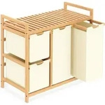 W&auml;schekorb 3 F&auml;cher 150L Bambus Beige W&auml;schekorb mit Ablage