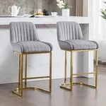 Ya-Home Barhocker 2er Set Barstuhl aus Samt tresenhocker mit goldenem metallbein