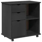 vidaXL Rollschrank Mit Rad Grau 63,5 x 39 x 65,5 cm Massivholz Kiefer