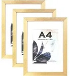 Bilderrahmen A4 Holz Passepartout 3er Set Wandmontage gold A4-3P