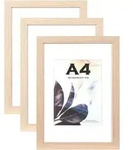 Bilderrahmen A4 Naturholz Passepartout 3er Set Wandmontage natur A4-3P