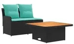 vidaXL Garten Armlehnen Sofa mit Klapptisch 2 St&uuml;ck Schwarz und T&uuml;rkis