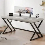 Grauer PC Gaming Schreibtisch Holz Metall Heimb&uuml;ro Stauraum