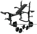 vidaXL Trainingsbank mit Ablage, Langhantel und Kurzhantel Set 60,5 kg