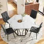 115,5x100x75cm Moderner sechseckiger Marmor-Esstisch, schwarzes...