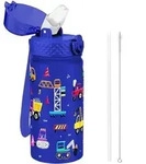 Trinkflasche Kinder 420ml Edelstahl Blaues Baufahrzeug 420ml 14oz