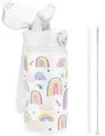 Trinkflasche Kinder 420ml Edelstahl Wei&szlig;er Regenbogen 420ml 14oz
