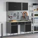 vidaXL 8-tlg. Werkbank-Set Schwarz Stahl