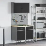 vidaXL 5-tlg. Werkstattschrank-Set mit Stecktafel Schwarz MDF Metall