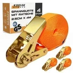4 St&uuml;ck Spanngurte 4m 1000kg mit Ratschenschloss 25mm Orange T&Uuml;V/GS