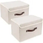 Aufbewahrungsbox faltbar Deckel Stoff waschbar 38x25x25 2-St&uuml;ck Beige
