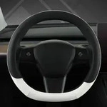 Lenkradbezug f&uuml;r Tesla Model 3/Y Schwarz-Wei&szlig; D-Form in Lederoptik