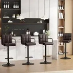 Barhocker 4er Set h&ouml;henverstellbar 360&deg; drehbar mit R&uuml;ckenlehne Schwarzbraun...