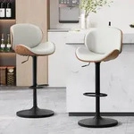 Barhocker 2er Set, Barstuhl H&ouml;henverstellbar aus Kunstleder & Massivholz,