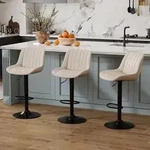 Barhocker 3er Set drehbar h&ouml;henverstellbar mit Lehne Beige in Lederoptik