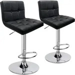 Barhocker 2er Set Lehne h&ouml;henverstellbar Kunstleder Schwarz