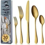 Besteck 30teilig 30 St&uuml;ck Goldene Runde Griffe 30 St&uuml;ck