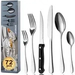 Besteckset 72teilig Edelstahl Steakmesser Service Silver 72 St&uuml;ck