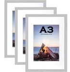 Bilderrahmen Holz A3 Passepartout A4 Wandmontage 3 St&uuml;ck grau A3-3P
