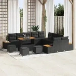 vidaXL 14-teiliges Garten Sofa Set mit Kissen Schwarz Poly Rattan Akazie