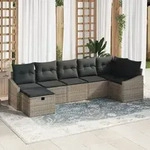 vidaXL 7-tlg. Garten-Sofagarnitur mit Kissen Grau Poly Rattan