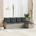 vidaXL 5-tlg. Garten-Sofagarnitur mit Kissen Hellgrau Poly Rattan