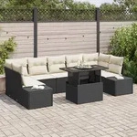 vidaXL 8-tlg. Garten-Sofagarnitur mit Kissen Schwarz Poly Rattan