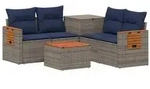 vidaXL Sofa Set 6 stk. Grau und Marineblau Polyrattan und Stahl