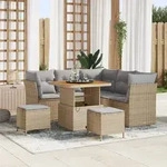 vidaXL 8-teiliges Garten Sofa Set mit Kissen Beige Poly-Rattan Akazie
