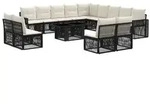 vidaXL Gartensofa-set 14 stk. Schwarz und Cremewei&szlig; Poly-Rattan