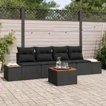 vidaXL 5-teiliges Garten Sofa Set mit Kissen Schwarz Poly Rattan Akazie