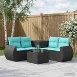 vidaXL Sofa Set 6 stk. Schwarz und Blau Polyrattan und Stahl