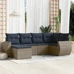 vidaXL 6-teiliges Gartensofa-Set mit Kissen, grau, Polyrattan