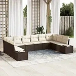 vidaXL 10-tlg. Garten-Sofagarnitur mit Kissen Braun Poly Rattan