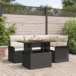 vidaXL 5-tlg. Garten-Essgruppe mit Kissen Schwarz Poly Rattan Akazie
