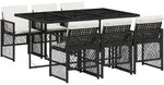 Essgruppe Garten 7tlg Poly Rattan Tisch 6 Glas Schwarz und Creme