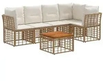 vidaXL Outdoor-Sofagarnitur 6 pcs Nat&uuml;rlich und Cremwei&szlig; Polyester