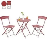 Bistrotisch 3teilig St&uuml;hle Balkonm&ouml;bel Wetterfest blau Rot mit Nut