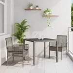 vidaXL 3-tlg. Garten-Essgruppe mit Kissen Grau Poly Rattan