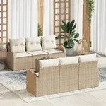vidaXL 7-teiliges Garten Sofa Set mit Kissen Beige Poly Rattan