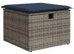 vidaXL Gartenhocker mit Kissen Grau 55 x 55 x 37 cm Poly-Rattan