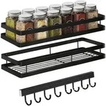 Gew&uuml;rzregal Wand ohne Bohren 2er Set Edelstahl Schwarz 35x12x5,7cm