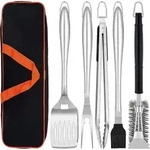 Grillbesteck Set 6-teilig Edelstahl mit Tragetasche Zange Wender Gabel