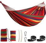 H&auml;ngematte Baumwolle Camping Baum 300kg Rot Gestreift 270x150cm