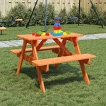 vidaXL Picknicktisch f&uuml;r 4 Kinder mit Schirmloch Massivholz Tanne